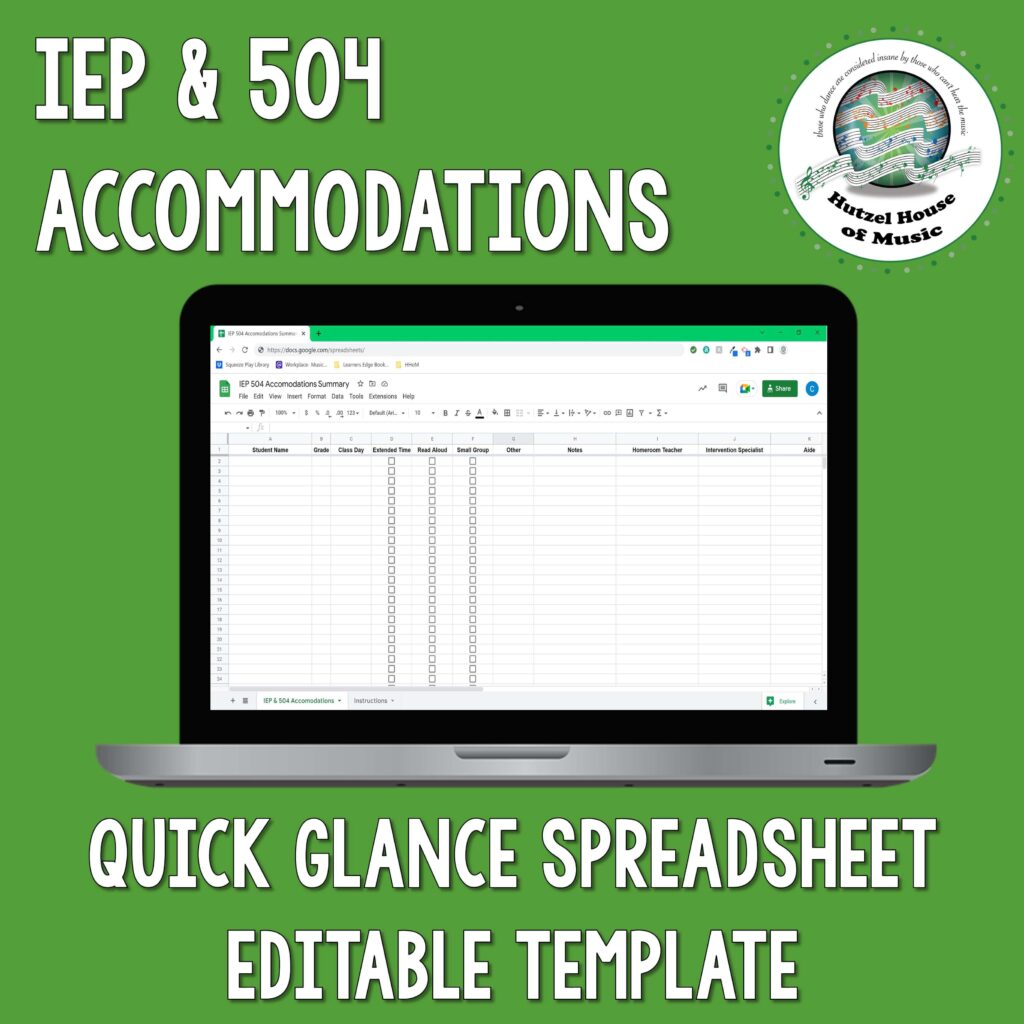 IEP/504 Accommodations Tracking Sheet - The Music Crew
