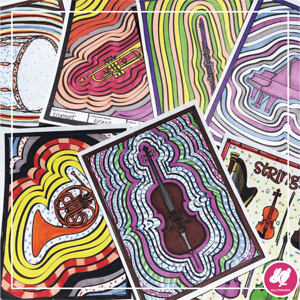 colorful array of musical instrument coloring pages