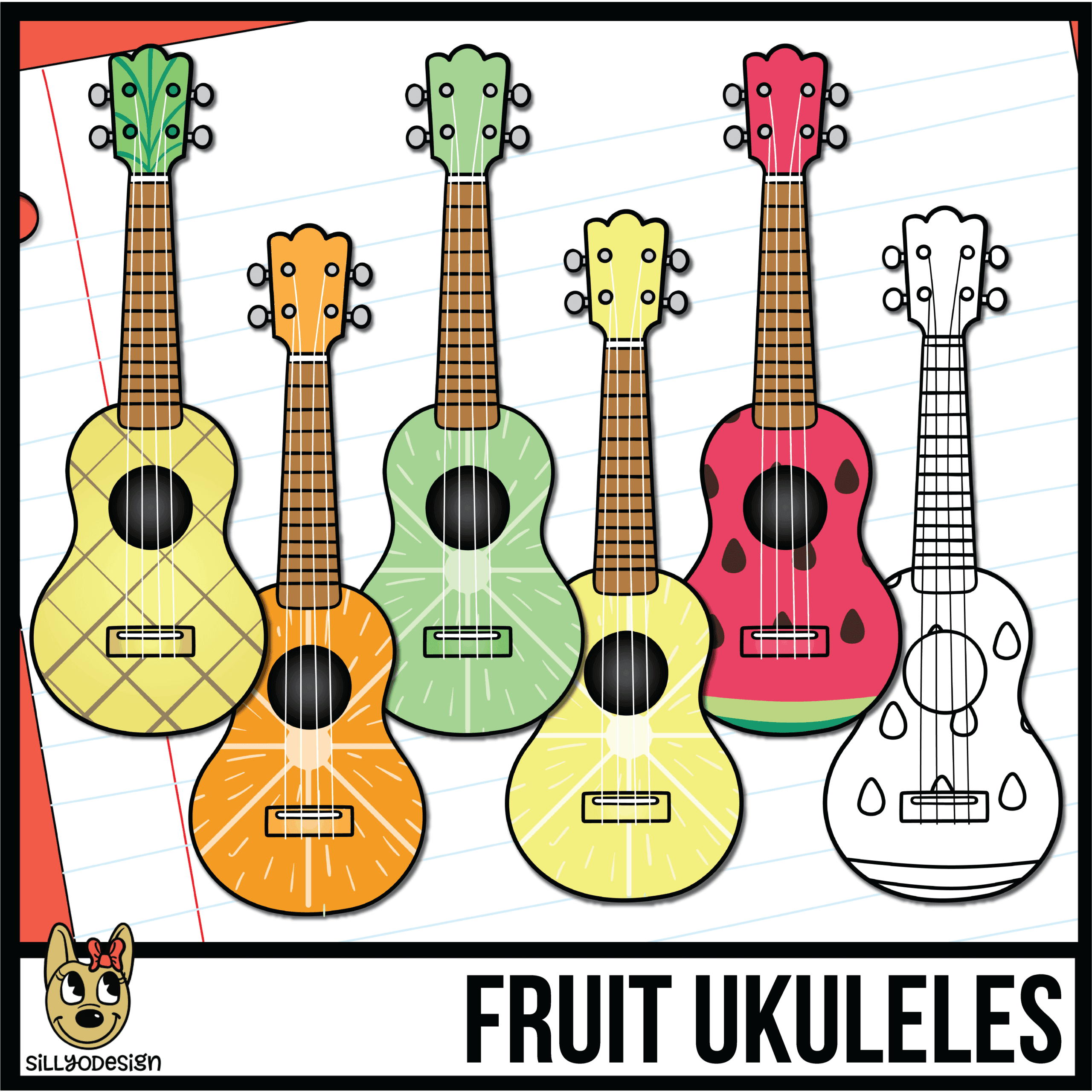 clip art images of ukuleles with a fruit themed design
